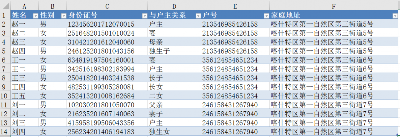 根据身份证号码查询户口本上所有人的信息