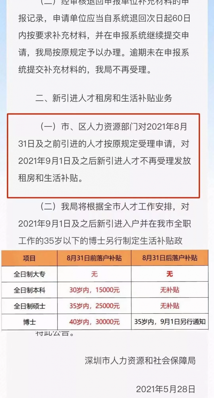 深圳人才引进补贴9月1日取消后，是否还会重新开放呢？